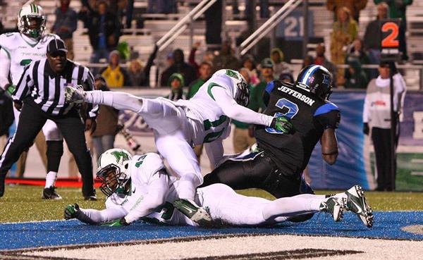 Tavarres Jefferson comes down with with the in the end zone as time expires against Marshall.
