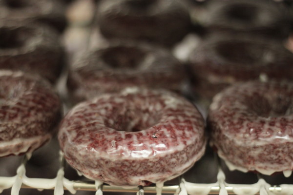 Fresh-baked blueberry cake doughnuts