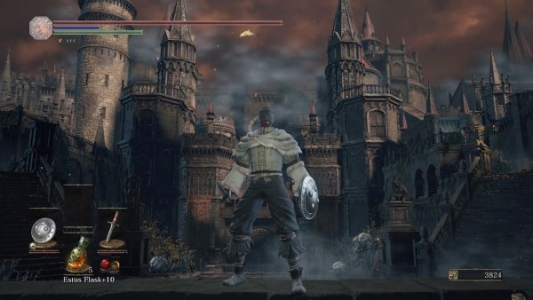 A towering castle, an example of the stunning settings of Dark Souls III