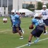 Griffin runs back an interception during practice